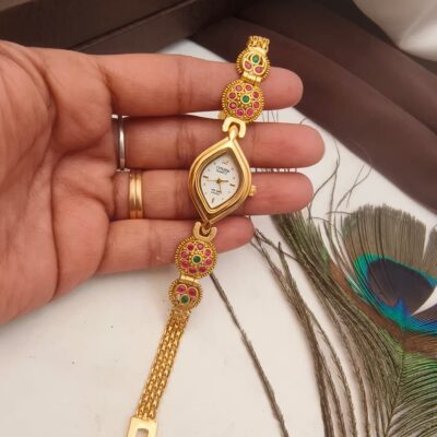 Kemp Stone Bracelet Watch with Leaf Motif Dial