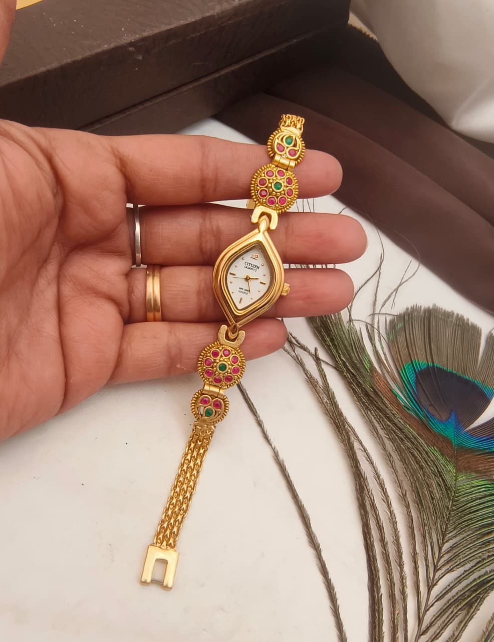 Kemp Stone Bracelet Watch with Leaf Motif Dial