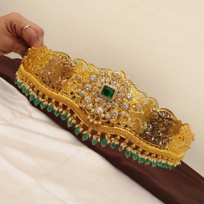 Gold-Plated Adult Hip Belt with Green Bead Hangings