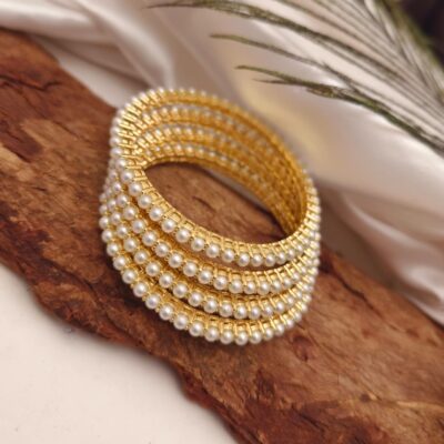 Timeless Pearl-Encrusted Gold Bangle Set of 4 pc