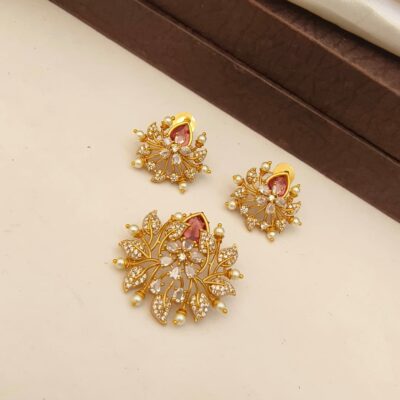 cz stone pendent set with eartops