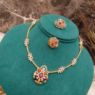 Modern Gold-Plated Hasli with Navarathana set