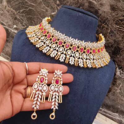 Radiant Ruby & American Diamond Statement Choker Set