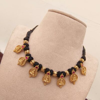 Traditional Lakshmi Kasu Black Thread Necklace