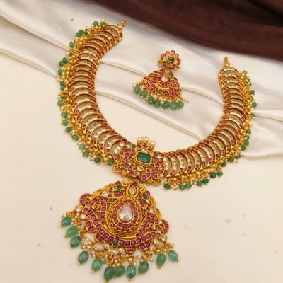 Grand Bridal Kundan Necklace Set with Statement Pendant