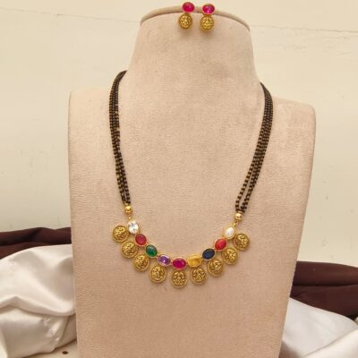 Elegant Mangalsutra Necklace with Navratna Charms