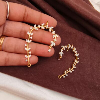 Elegant CZ Leafy Ear Cuffs