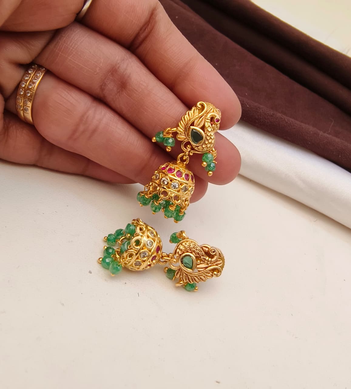 Traditional Matte Gold Peacock Jhumka Collection - Image 3