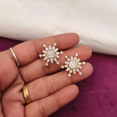 Sparkling CZ Floral Snowflake Stud