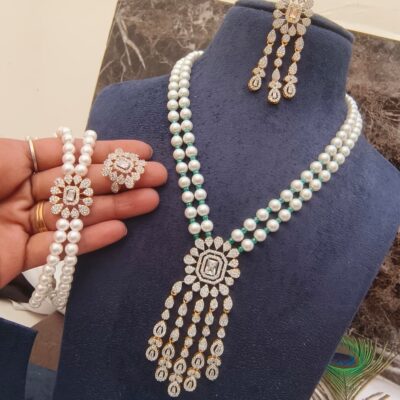 Luxury Pearl Mala with Daimond Pendant with Bracelet & Finger Ring