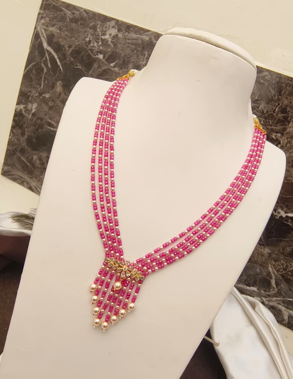 Silver Inspried Crush Beads With Swaroski Peral Mala