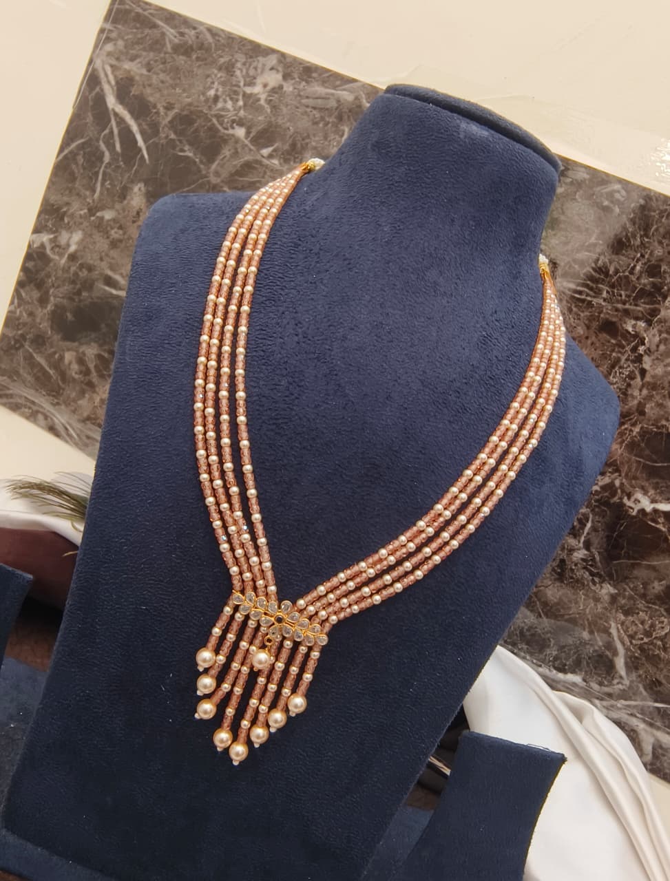 Silver Inspried Crush Beads With Swaroski Peral Mala - Image 3