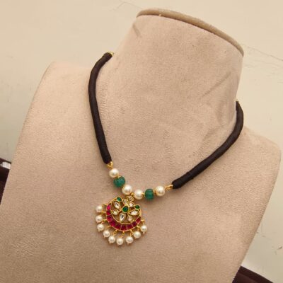 Handcrafted Black Thread Doli With Kundan Pendant
