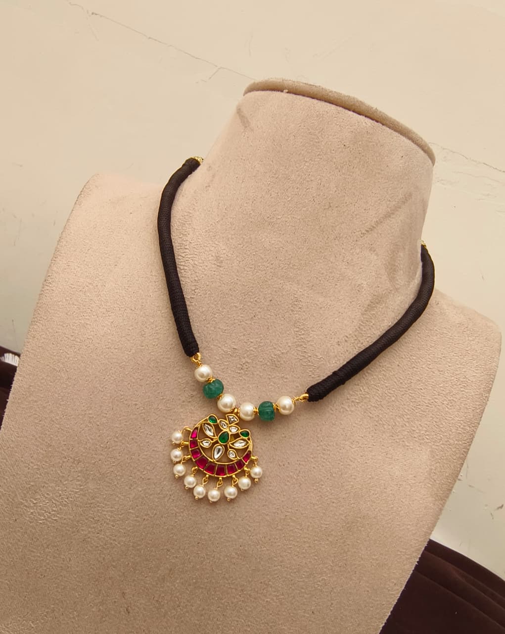 Handcrafted Black Thread Doli With Kundan Pendant