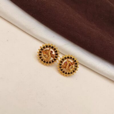 Antique Gold Peacock Circular Stud Earrings