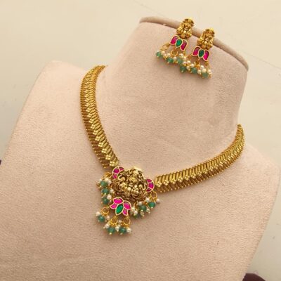 Divine Goddess Lakshmi  Jada kundan Antique Temple Necklace Set