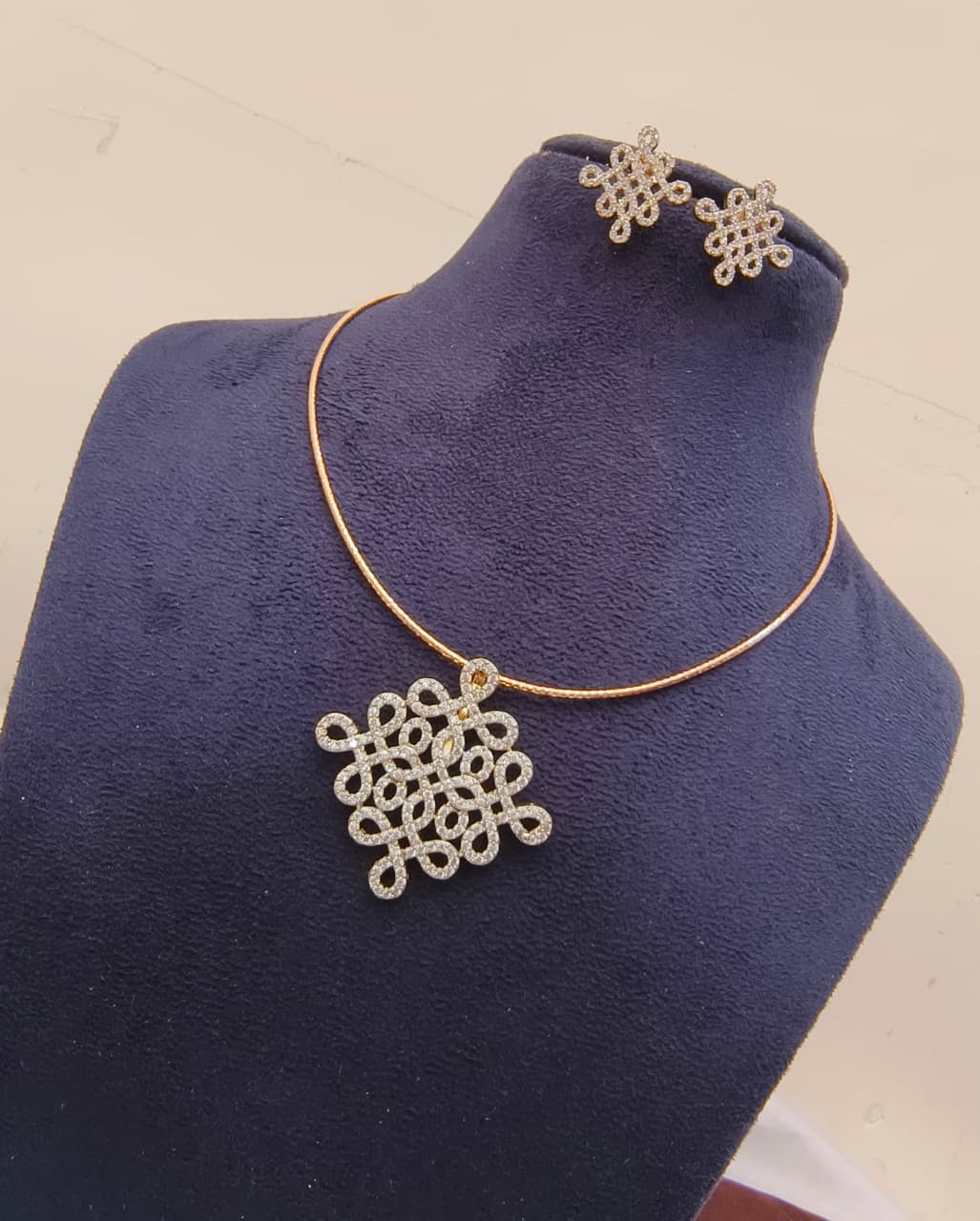 Hasli With Muggu Pendent With Screwback Earrings