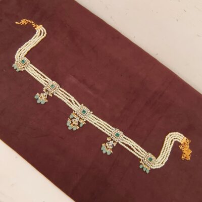 Elegant Pearl & Emerald Bridal Waist Belt