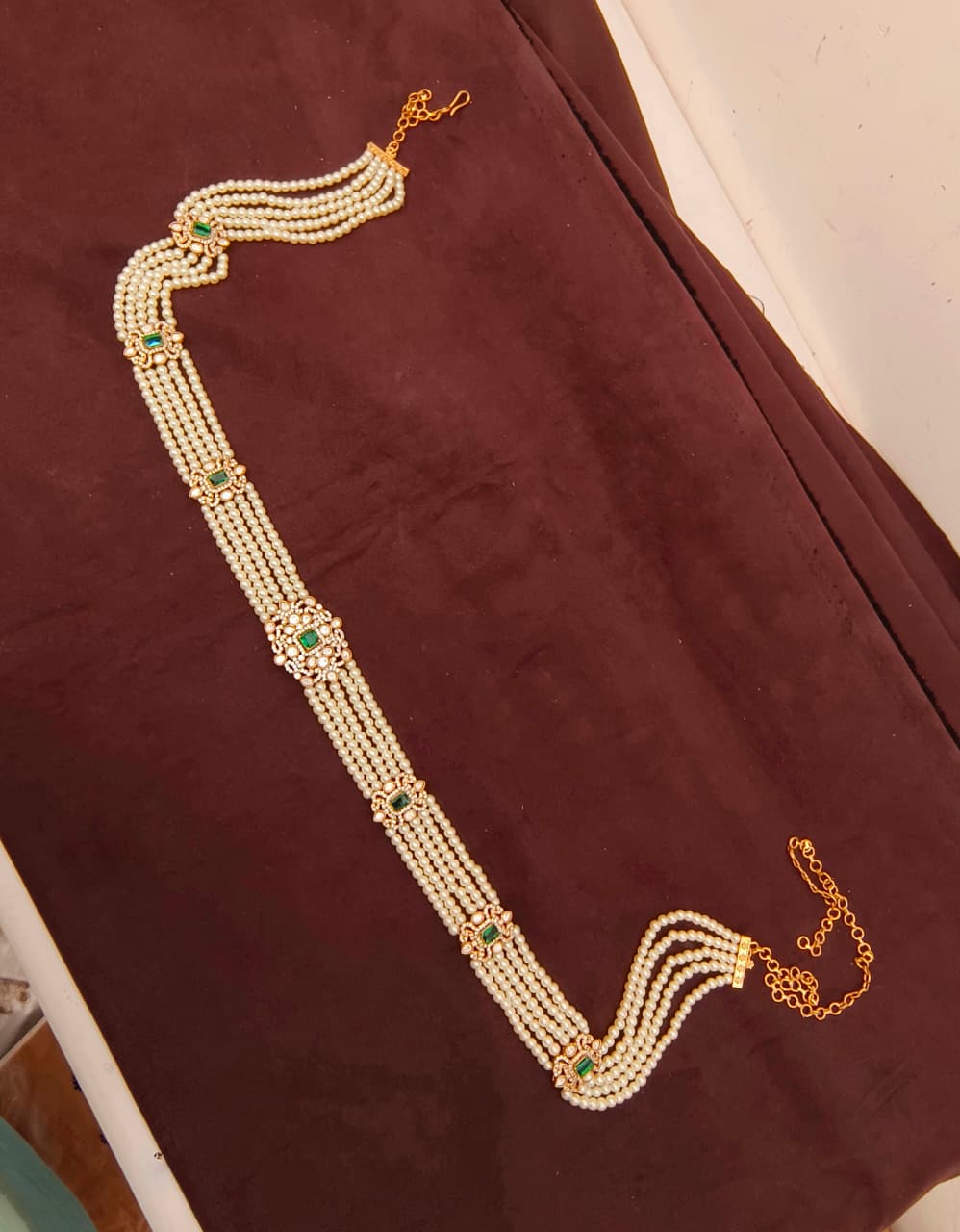 Classic Pearl & Emerald Multi-Strand Waist Belt