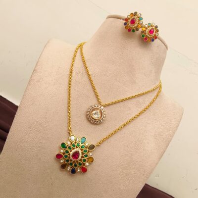 Navarthna kundan Step Neck Set