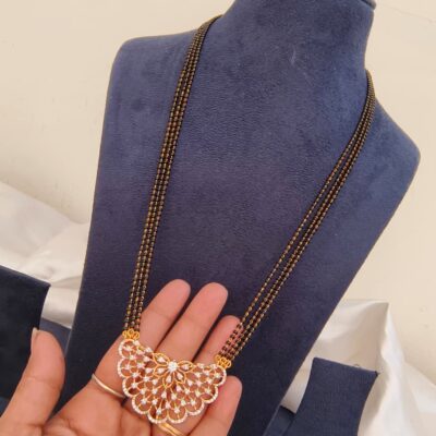 Elegant Three-Layer CZ Diamond Mangalsutra Necklace