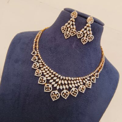 Elegant CZ Diamond Heart & Leaf Motif Gold-Plated Jewelry Set