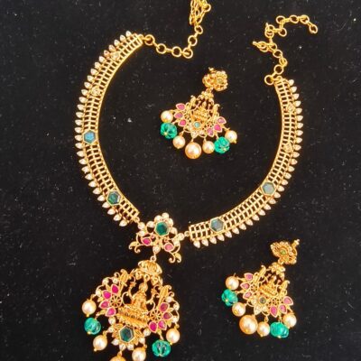 Gold Inspired Lakshmi kante and Earrings Set