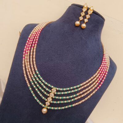 Vibrant Multi-Strand Pearl and Multi-Color CZ Beads Necklace Set