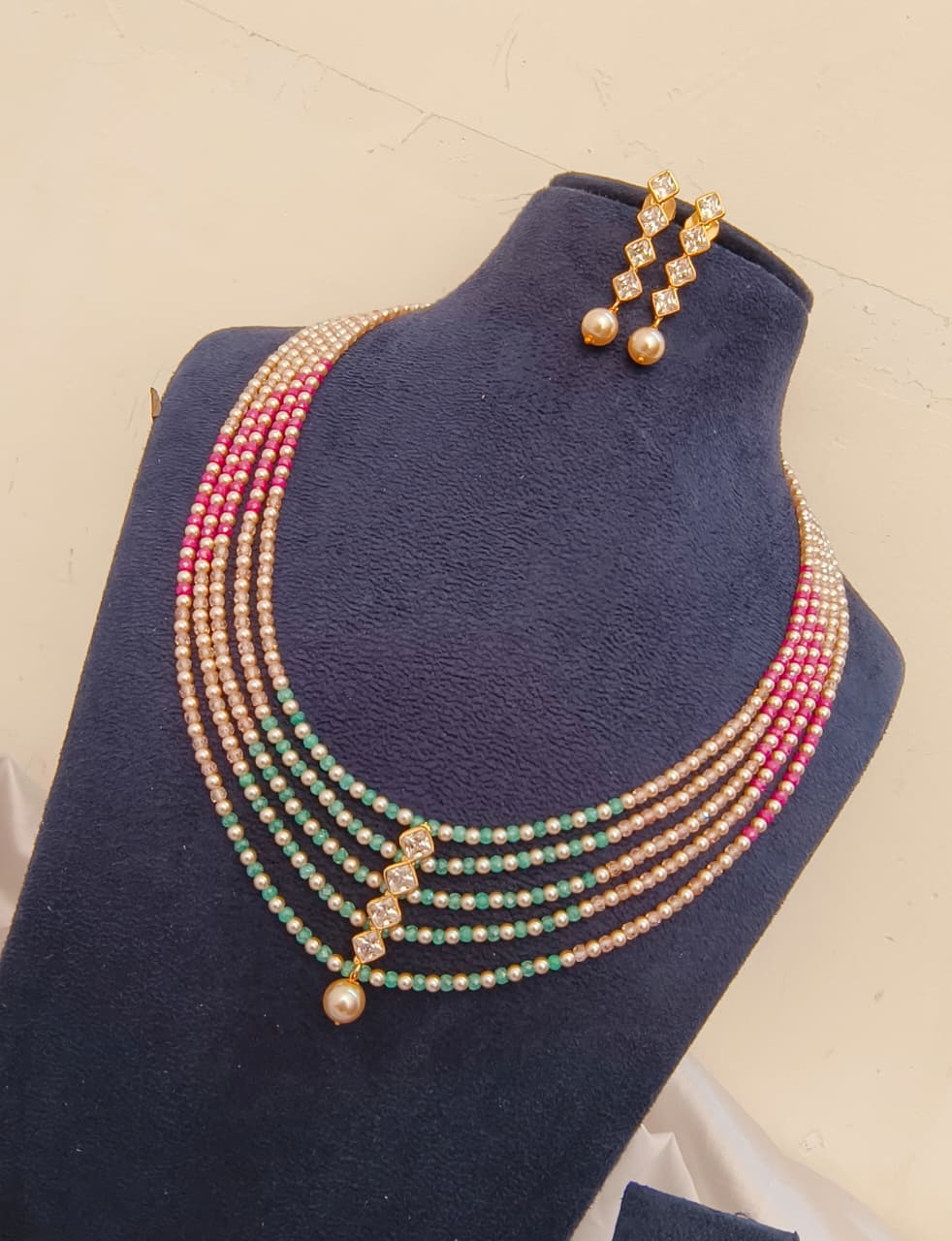 Vibrant Multi-Strand Pearl and Multi-Color CZ Beads Necklace Set