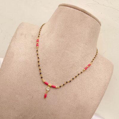 Elegant Single-Strand Beaded Mangalsutra Chains (Coral Pink & Emerald Green)