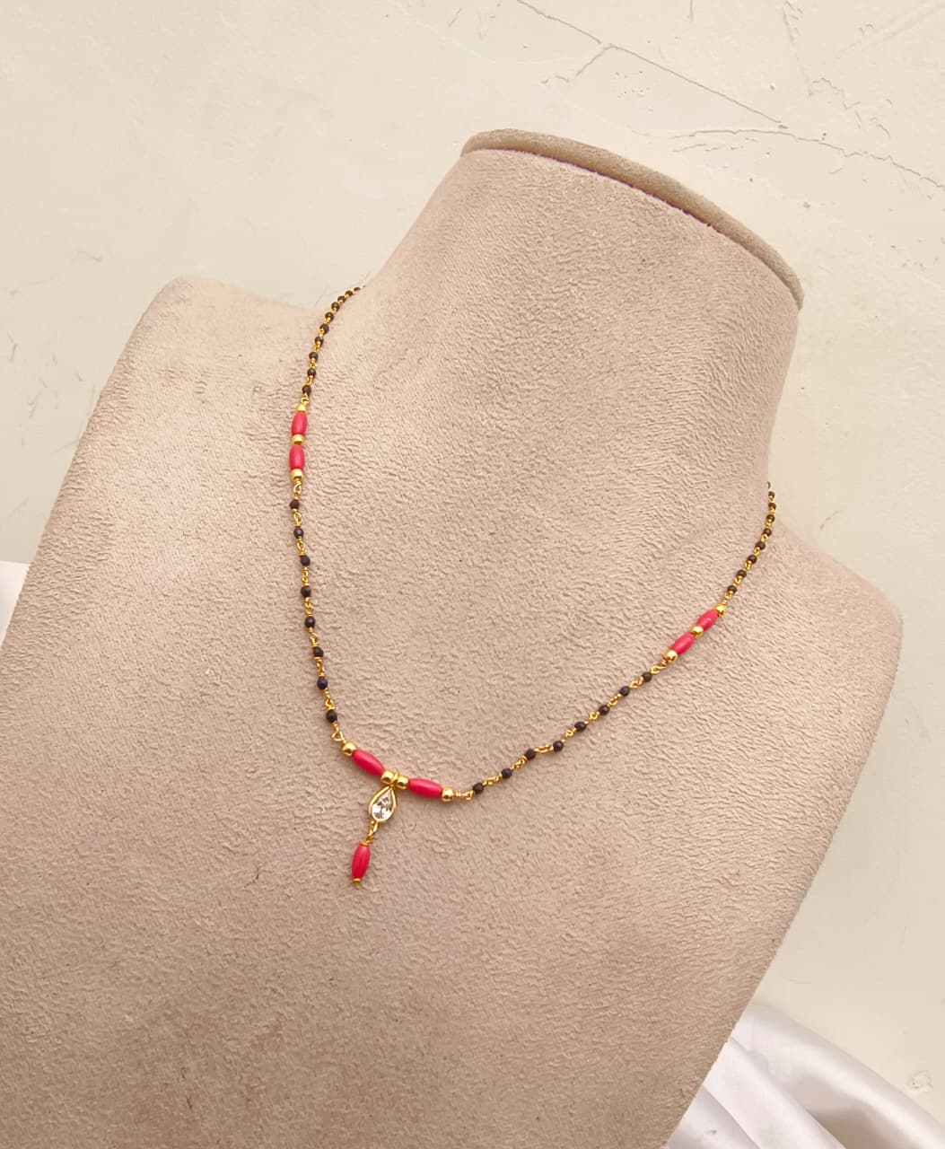 Elegant Single-Strand Beaded Mangalsutra Chains (Coral Pink & Emerald Green)