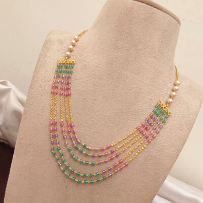 Multi-Strand Multicolor Gemstone & Pearl Layered Necklace