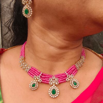 Cz Beads Choker & Earring Set