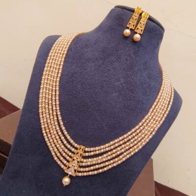 Champagne Pearl Multi-Strand Statement Necklace Set